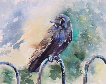 Original Raven Painting,  Watercolor Bird, Autumn Wall Art, Watercolor Raven, Bird Painting, Bird Décor, Bird Wall Art, Colorful