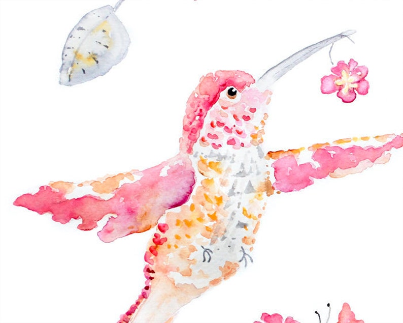 Pink Hummingbird Print baby girl nursery Bird Nursery Pink Etsy
