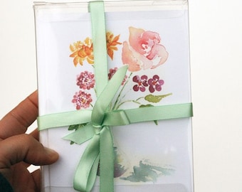 boxed notecards, flower note card set, art notecards, Flower stationery, easter gift, gift for teacher, watercolor notecards