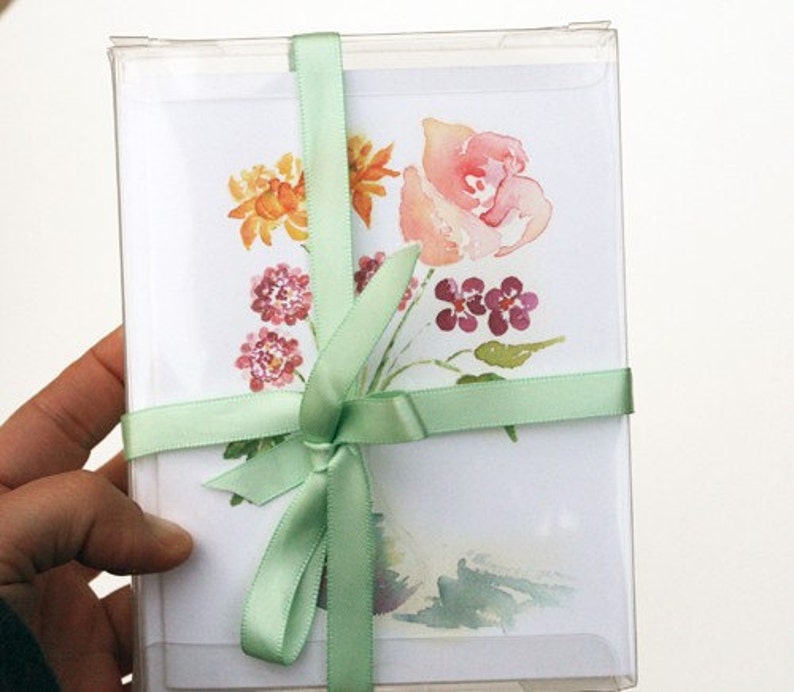 boxed notecards, flower note card set, art notecards, Flower stationery, easter gift, gift for teacher, watercolor notecards image 1