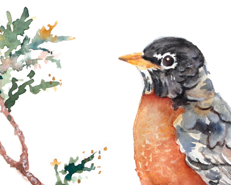 Watercolor bird print, robin artwork, Robin Print, Robin Wall Art, Bedroom Bird Print, Watercolor Robin Painting, Bedroom Décor Teens image 3