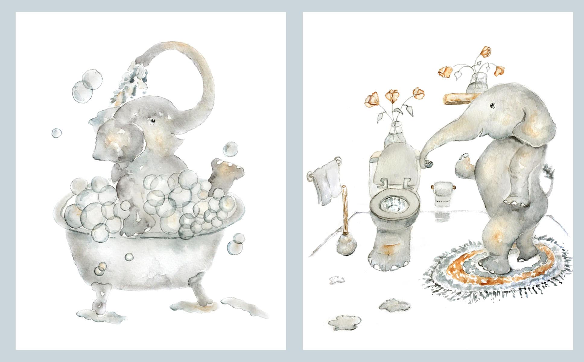 Elephant Bathroom Print Set Choose 2 of 3 Elephant Prints Etsy Canada