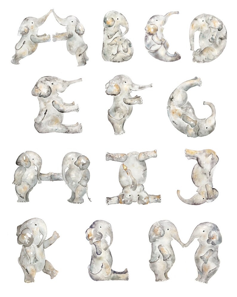 Elephant Nursery Decor, Custom Name print, Baby Gift, Nursery Letters, Baby Name, New Mom gift, Personalized Nursery Art, Elephant Print image 3