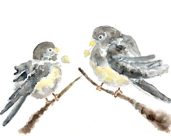 Bird art Print, Nursery Bird Print, Junco, Love Birds Print, Watercolor Birds, Bird Nursery Art, Junco Painting, yellow nursery decor