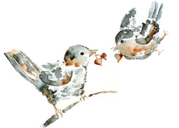 Custom Greeting Card, Frameable Art Card, Anniversary Card, Love Birds Art, Watercolor Bird Print, Anniversary card for Boyfriend, Husband