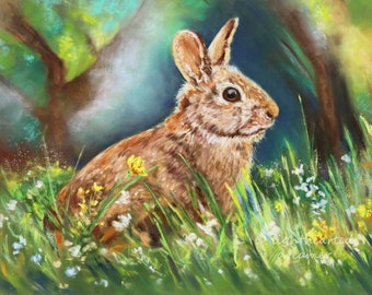 Cute Bunny Art, Pastel Rabbit Print, Pastel Animal Wall Art, Spring Décor, Spring Wall Art, bunny nursery art