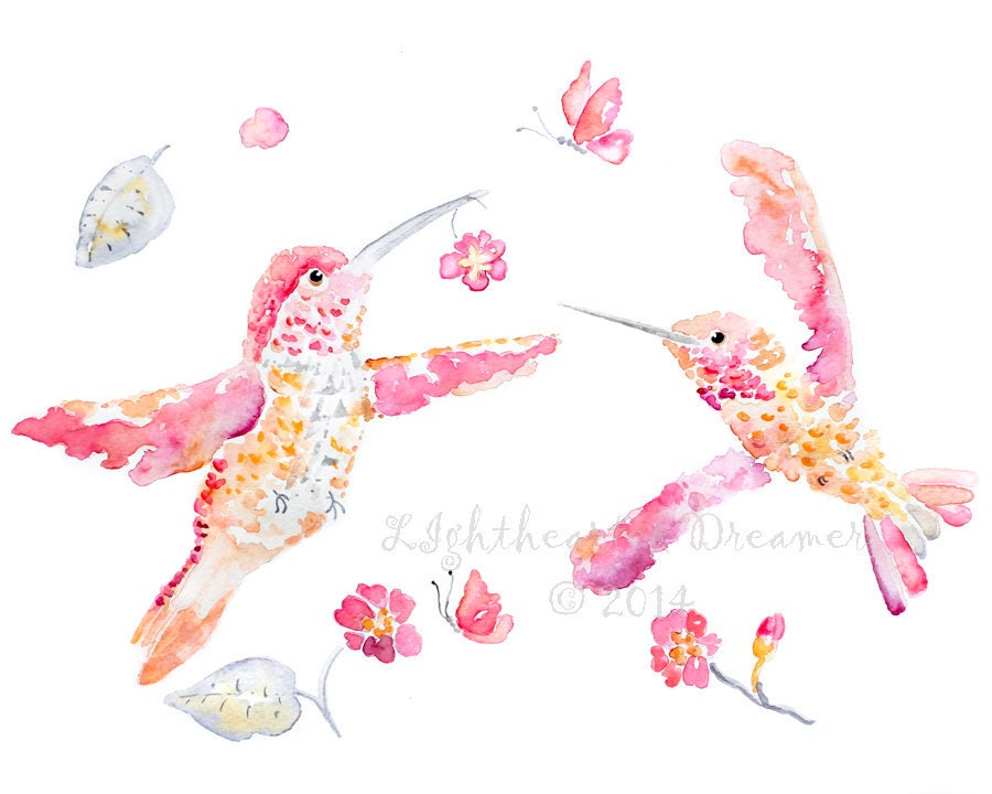 Pink Hummingbird Print baby girl nursery Bird Nursery Pink