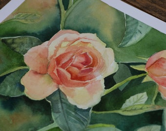 Original Watercolor Flower, Peach Rose Painting, Peach Wall Art, Summer Décor, Summer Wall Art, June Birth Flower, Original Flower Art