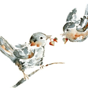watercolor bird print, bird art, Valentines gift for her, Whimsical Bird Decor, Love Print, Gift for mom, Anniversary Gift