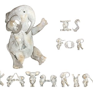 Elephant Nursery Decor, Custom Name print, Baby Gift, Nursery Letters, Baby Name, New Mom gift, Personalized Nursery Art, Elephant Print image 2