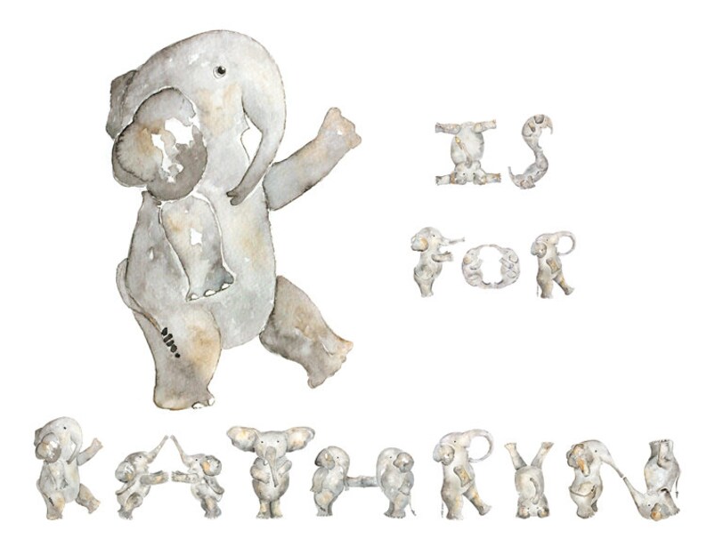 Elephant Nursery Decor, Custom Name print, Baby Gift, Nursery Letters, Baby Name, New Mom gift, Personalized Nursery Art, Elephant Print image 2