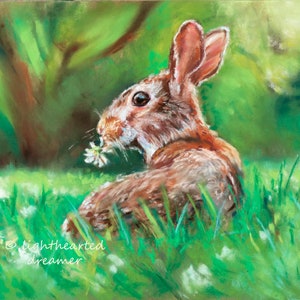 Cute Bunny Print, Pastel Rabbit Painting Print, Pastel Animal Art, Spring Décor, Spring Wall Art, bunny nursery art