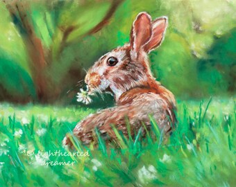 Cute Bunny Print, Pastel Rabbit Painting Print, Pastel Animal Art, Spring Décor, Spring Wall Art, bunny nursery art
