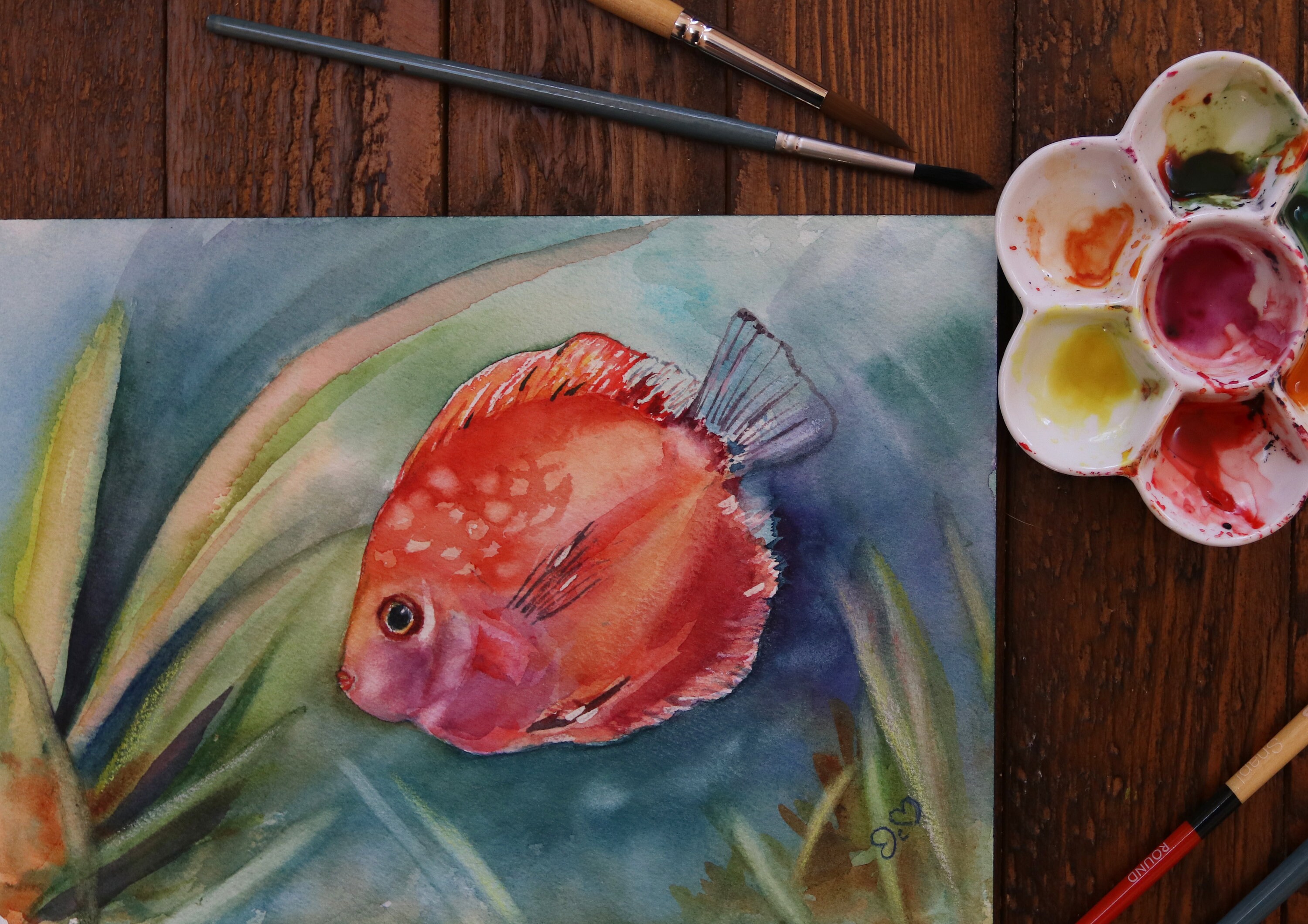 Original Fish Painting, Watercolor Fish Painting, Orange Bathroom Art ...