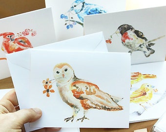 bird note cards, boxed Note card set, gift for mom, Spring notecards, gift for grandma, boxed stationery, Watercolor birds, greeting cards