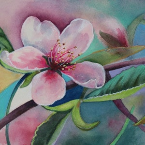 Original Flower Painting,  Mixed Media Painting, Spring Wall Art, Apple Blossom Painting, Nursery Décor, Colorful Wall Art