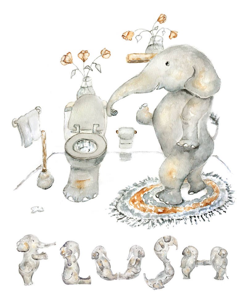 Set of 3 Elephant Bathroom Prints Elephant Print Set Etsy