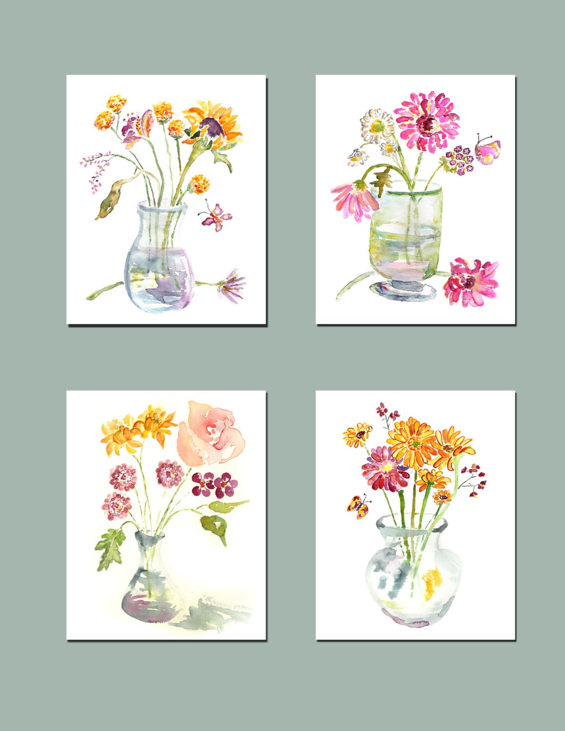 Bathroom Print Set Bathroom Art Watercolor Flowers Bathroom - Etsy