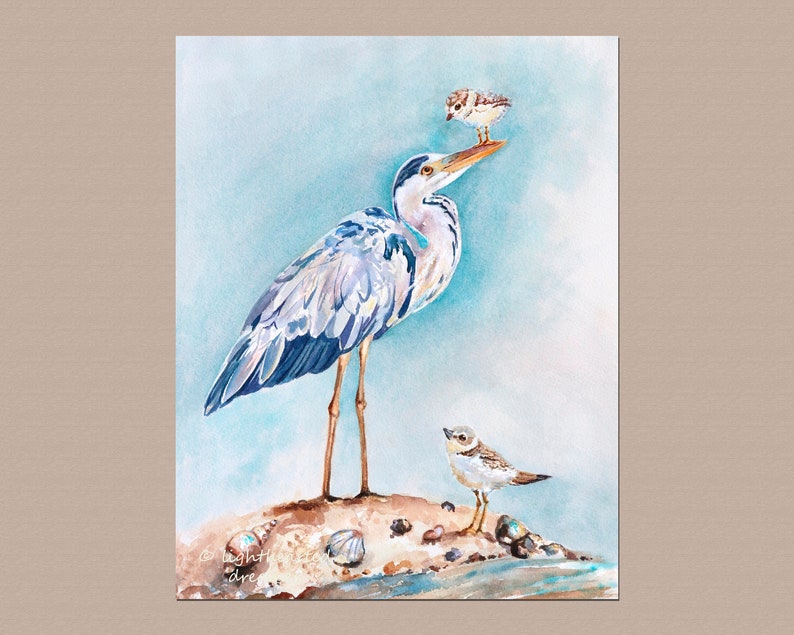 Heron Print, Coastal Wall Art, Plover Print, Beach Nursery Art, Summer Wall Art, Cute Beach Art, Beach House Décor, Coastal Décor image 1