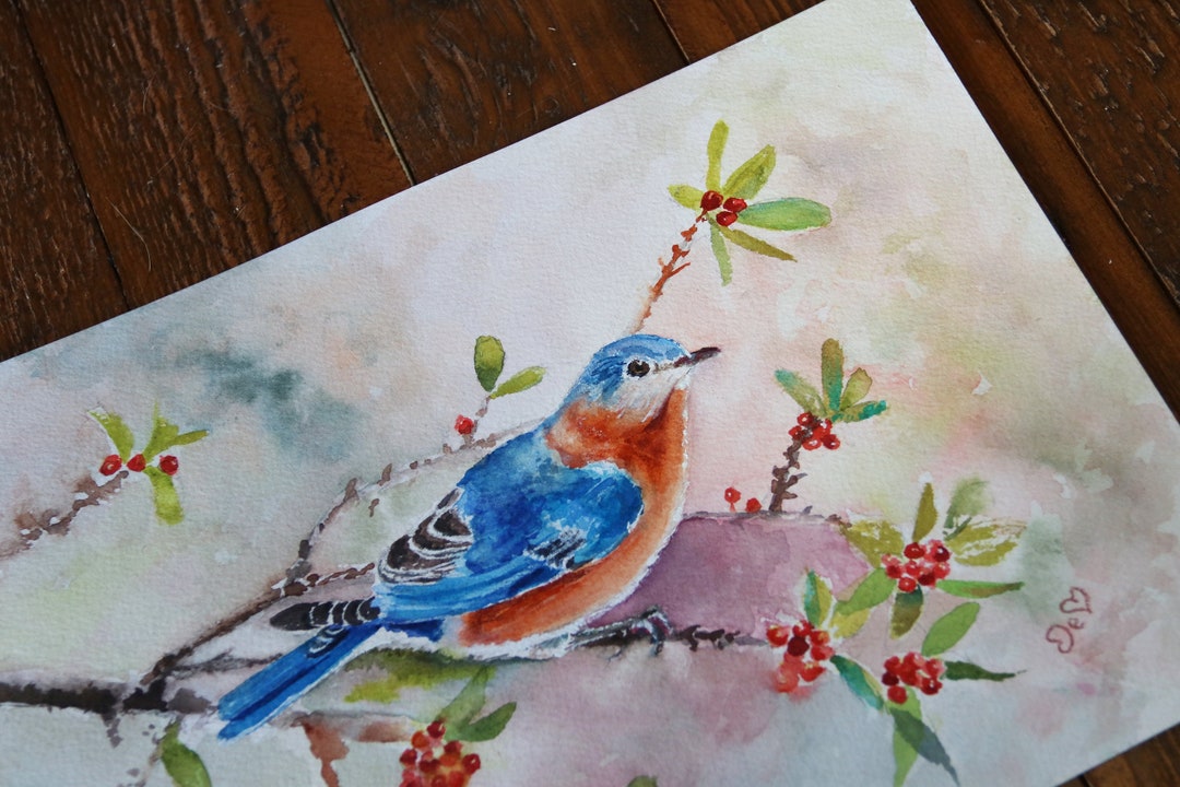 Original Bird Painting, Watercolor Bird, Eastern Bluebird, Original