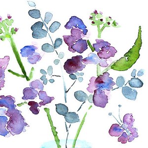 watercolor flower, bathroom art, bathroom wall decor, watercolor painting, purple, butterfly art, blue, green Keeping Spring 9 image 4