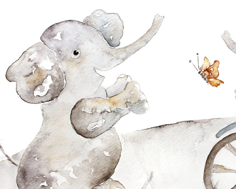 Elephant Nursery Print, bicycle, tricycle, Watercolor Print, Kids Wall Art, Toddler, Baby Boy Nursery Art image 2