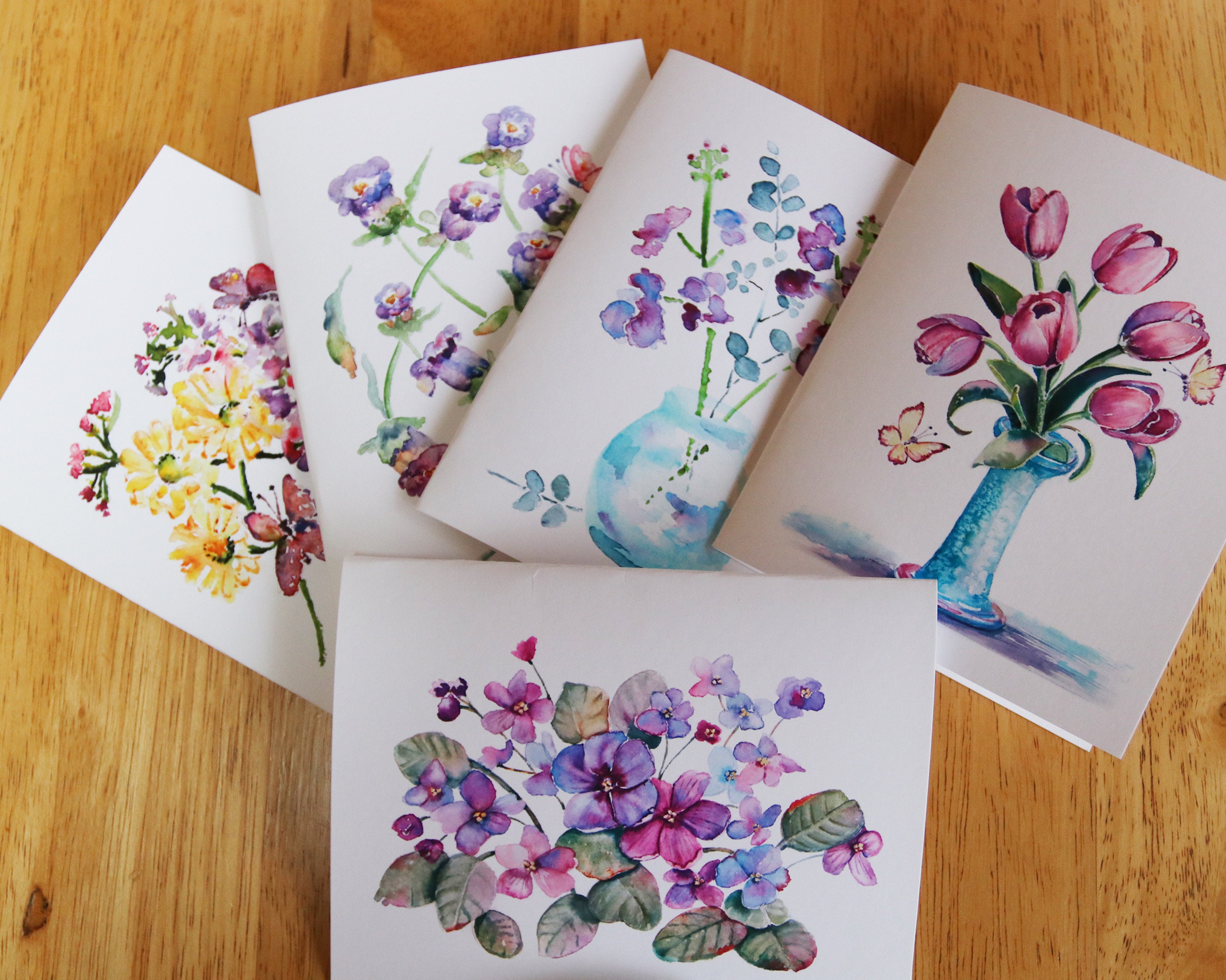 Flower Card Set Boxed Notecard Set Watercolor Flowers - Etsy