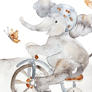 Elephant Nursery Print, bicycle, tricycle, Watercolor Print, Kids Wall Art, Toddler, Baby Boy Nursery Art image 3