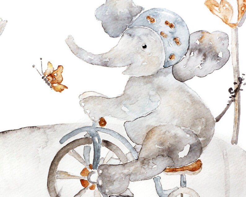 Elephant Nursery Print, bicycle, tricycle, Watercolor Print, Kids Wall Art, Toddler, Baby Boy Nursery Art image 3