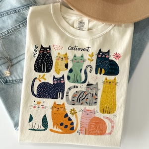 Catrovert PNG digital nedladdning för sublimering, söt introvert kattälskare rolig kattkonst grafisk design, t-shirt mugg present