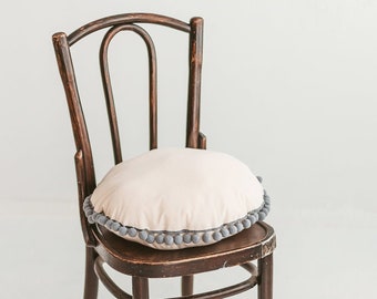 Round Pillow with Pom Poms, Boho Cushion, Teepee Pillow, Pom Pom Cushion, Round Boho Pillow, Seating Cushion, Round Decorative Pillow, Soft