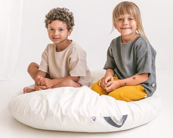 Riesiges Kinder Bodenkissen für Kinderzimmer - Großes Kissen für Tipi - Rundes Sitzkissen - Aus 100% Baumwolle - Weich & Bequem!