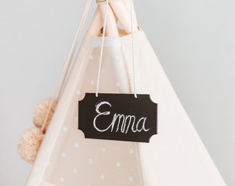 Wood Chalkboard Sign - Wooden Hanging Blackboard for Kids Teepee - Hanging Chalk Plate - Teepee Sign - Teepee Topper Sign - Gift For Teepee