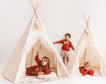 Extra großes Kinder-Tipi-Zelt, Tipi-Zelt XL für Kinder mit Quasten-Dekor, Boho-Tipi, Kleinkind-Zelt, Indoor-Spielzelt, Kinderzimmer-Akzente