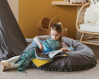 Cozy Reading Nook Cushion, Kids Corned Decor, Gift For Kid, Grey Floor Cushion, Reading Corner Decor, Toddler Room Decor, Reading Pillow