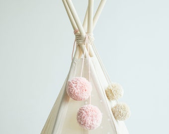 Pink Pom Pom Ball Teepee Decor, Accessories For Teepee Tents, Kids Teepee Pom Pom, Pink Teepee Topper For Kids, Nursery Decoration Girl