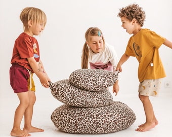 Leopard Pouf, Bodenkissen, Tierkissen, Dschungeldekor, Wildkatzendruckkissen, Safaridekor, Tierdruckkissen, dekoratives Kissen, Kinder