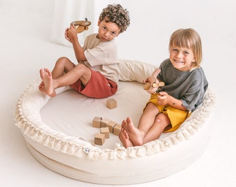 Los niños juegan nido, tapete de juego de cojín de piso, regalo para niños, tapete de juego redondo, cojín tipi para niños, tapete de juego para niños, tapete de juego circular, minicampamento