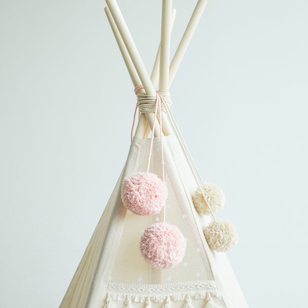 Pink Pom Pom Ball Teepee Decor, Accessories For Teepee Tents, Kids Teepee Pom Pom, Pink Teepee Topper For Kids, Nursery Decoration Girl