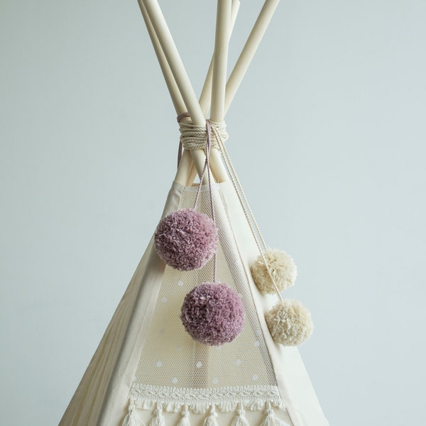 Teepee Topper, Lilac Pom Pom Balls For Teepee Decoration, Teepee Accessories, Tipi Toppers, Gift For Play Tents, Nursery Pom Pom Balls