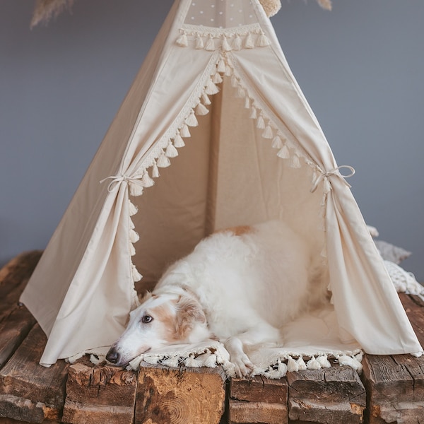 Extra Large Dog Bed Tent, Animal Teepee Tent, XL Pet Tipi Tent, Oversized Pet Bed, Dog Furniture, Modern Dog Bed, Canvas Dog Bed, Boho Decor