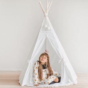 Teepee tent for kids by minicamp - Pure white tipi tent - White Tipi Tent - Children Tipi with Poles - Canvas