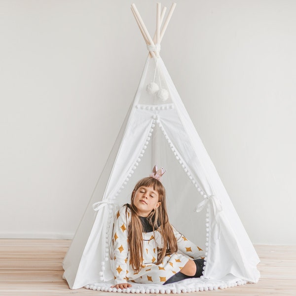 Teepee tent for kids by minicamp - Pure white tipi tent - White Tipi Tent - Children Tipi with Poles - Canvas