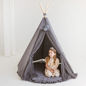 Grey Teepees For Kids ~ Teepee Tent by minicamp ~ Princess Tent For Girls ~ Reading Nook Decor