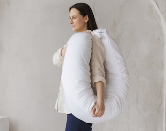 Biała poduszka ciążowa i do karmienia dziecka z organicznym pokryciem, najlepszy prezent dla świeżo upieczonych mam ~Poduszka ciążowa w kształcie litery C z naturalnym wypełnieniem kapokowym dostępna