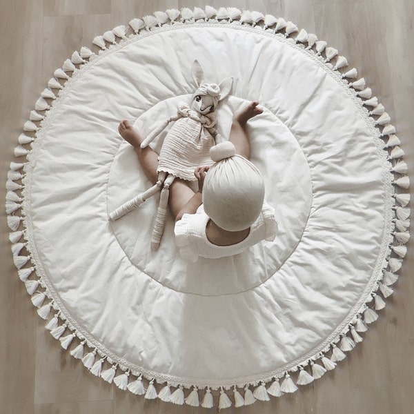 Babyspeelkleed, tipimat, ronde speelmat, buiktijdmat, babytapijt om te spelen, babyvloermat, cirkelspeelmat, gewatteerde speelmat voor vloer