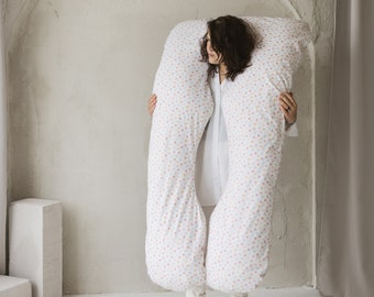U-Shaped Pregnancy Pillow, Organic GOTS Cotton Cover, Full Body Maternity Support, Side Sleeper Pillow, Kapok or PES Fill