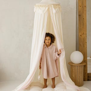 Light Cream Kids Bed Canopy With Curtains, Crib Canopy, Nursery Canopy, Kids Room Decor, Boho Play Tent, Hanging Canopy, House Bed, Minicamp