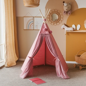Reading Nook Teepee, Pink Girls Teepee, Boho Playhouse, Gifts For Kids, Reading Corner Decor, Cute Teepee Tent, Indoor Play Tent, Princess