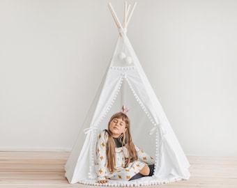 Teepee tent for kids by minicamp - Pure white tipi tent - White Tipi Tent - Children Tipi with Poles - Canvas